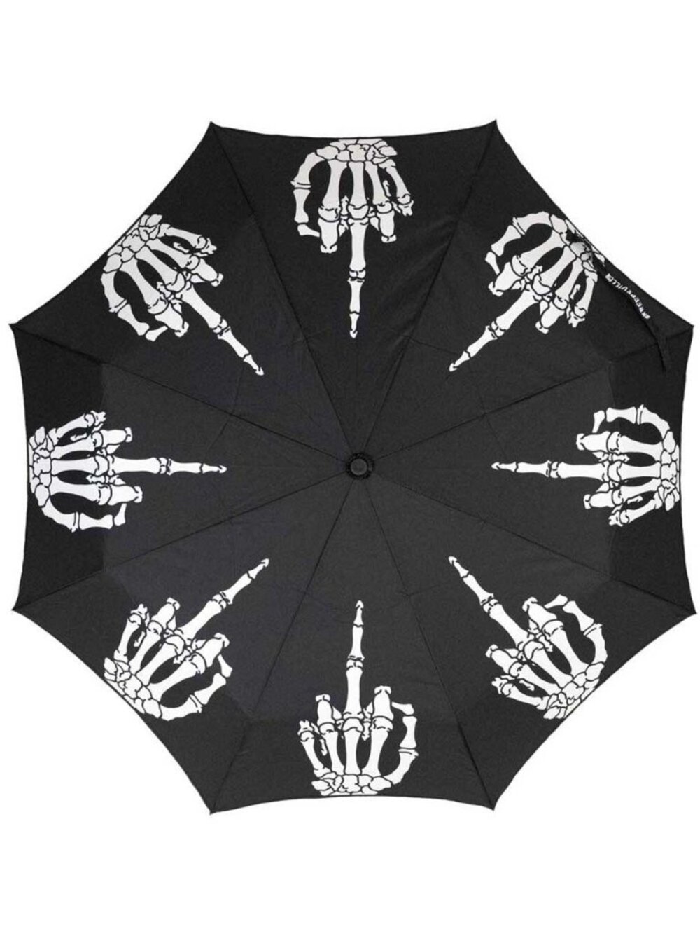 NWT Kreepsville 666 Skeleton Middle Finger UV Rain Shade Umbrella Punk Black